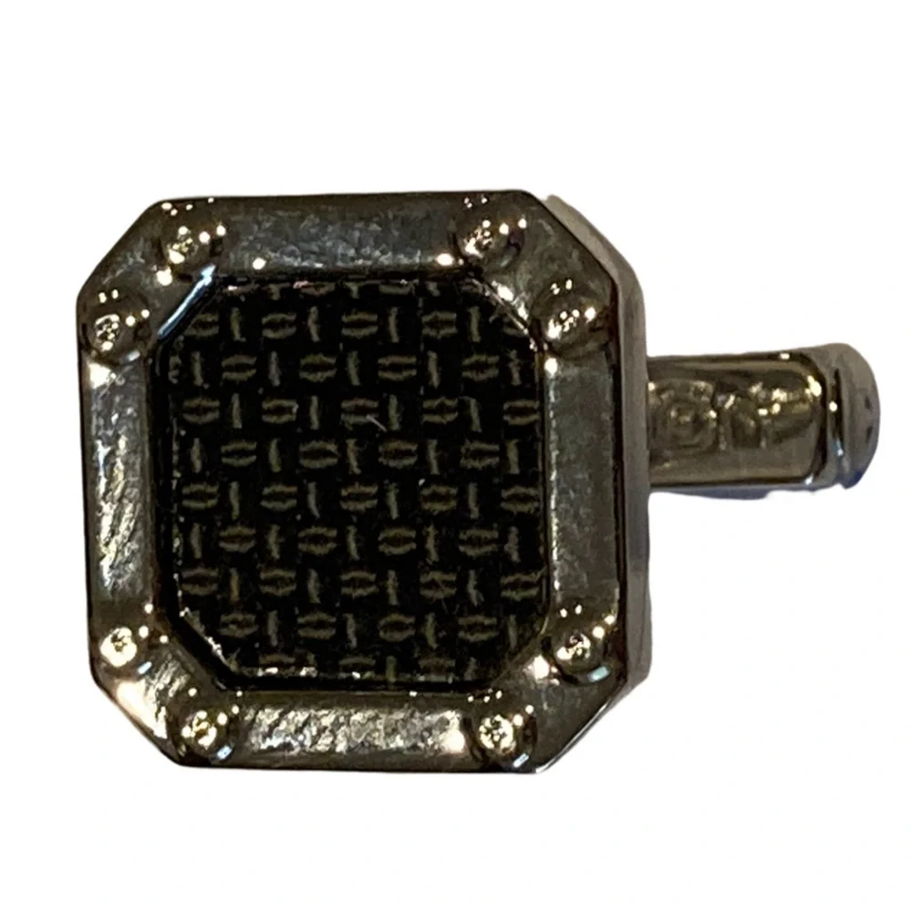 NWT Thompson London Rhodium Plated Black Carbon Fiber Square Bolt Cufflinks